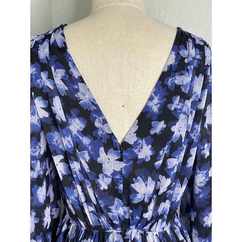 ML Monique Lhuillier Melanie Blue Floral Pleated Maxi Dress Size 4 - Picture 12 of 12
